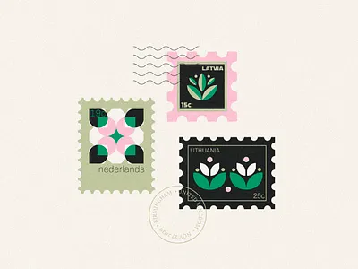 Stamps flat design flower geometic geometric art latvia letter lettermark lithuania mail nature netherlands retro font stamp design stamped stamps travel tulips typogaphy vector art vintage