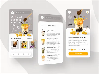Not Your Average Bubble Tea - App app boba boba tea bubble tea coffee design drinks ecommerce food honey mango milk milk tea product product design tea ui