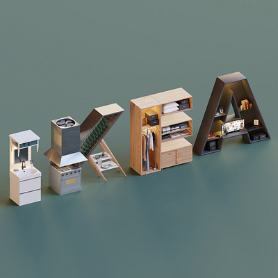 Ikea Logo 3d blender blender3d illustration isometric letter letters logo lowpoly render typography