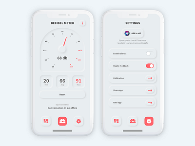 Decibel Meter App app decibel design hearing hearing aid loud loudness mobile mobile app mobile app design mobile design mobile ui sound ui ui ux ui design uidesign uiux ux