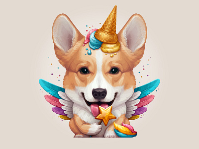 Corgicorn character corgi dog ice cream unicorn vector