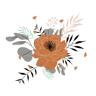 Blossom peony branches art artwork botanical branches design doodle drawing flat floral flower flower logo garden illustration nature painting peony vector vintage