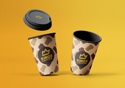 Kings Coffee Product Mockup branding coffee coffee cup coffeeshop design flat geometric gold icon king mockup product typography yellow