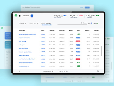 Invoicing and Delivery Management Application UI application dashboard datatable desktop infographic information design invoice ui ux web web design webapplication webdesign website