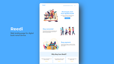 Reedi - web landing page book flat illustration landing page minimal ui ux web