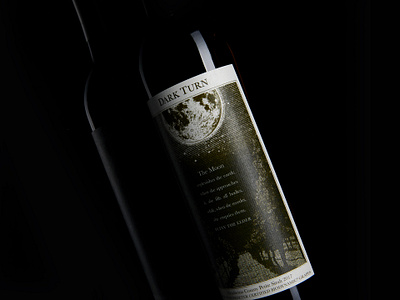 Dark Turn Wine Label alcohol packaging antique beverage beverage packaging biodynamic brand brand design design etched etching identity illustration jules verne label design logo lunar moon packaging wine wine label