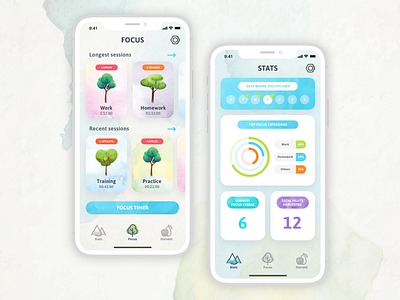 Focus Timer App app design focus focused mobile mobile app mobile app design mobile design mobile ui timer timer app timers ui ui ux ui design uidesign uiux ux watercolor watercolors