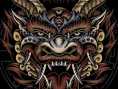 The Guardian artwork bandmerch bodilpunk chinese culture drawing festival foo dog illustration merchandise mythology pointillism tattoo teedesign