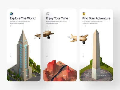 Onboarding 3d 3d illustration app app design application blur clean clean ui illustration interaction ios minimal onboarding onboarding screen travel agency travel app travelling ui ui design ux