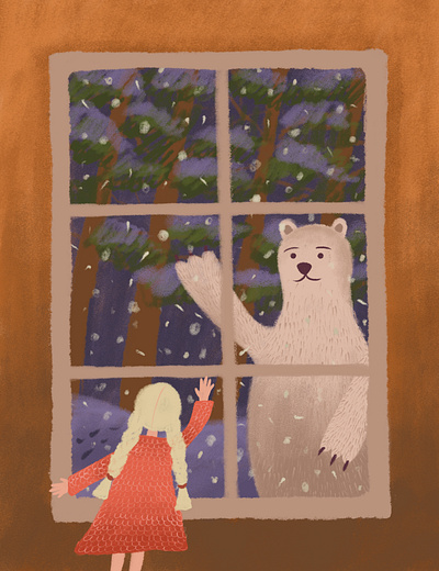 On the eve of Christmas, part 2 adobe photoshop animal art bear character christmas digital art digital illustration drawing eve girl greeting holiday illustration new year night snow winter