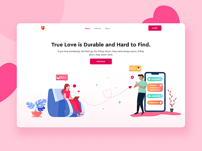 Dating Header Exploration 2020 trend design app design app landing template clean coloful dating app interface landing page design love minimal design romantic ui design ux