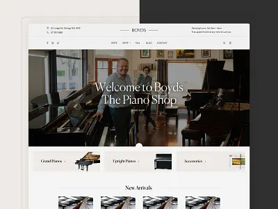 Boyds - The Piano Shop clean design elegant interface layout minimal navigation navigation bar piano ui ux web design