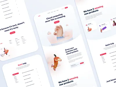 Rokit cloud computing 3d 3d animation cards clean color component depth map design system floating header illustration minimalist motion people playful simple technology vibrant website website design