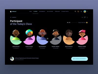 Participants: Onboard Online Education app assignment black class creators dark education lesson members online participant school students teachers ui users web webdesign