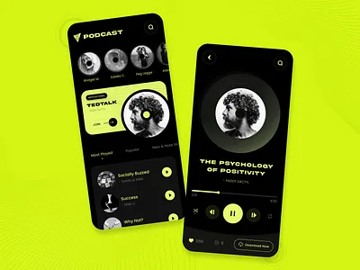 Podcast App app branding dark theme design gradient graphic design minimal mobile mobile app music app podcast podcast app streaming streaming app typography ui ui design uiux ux vector