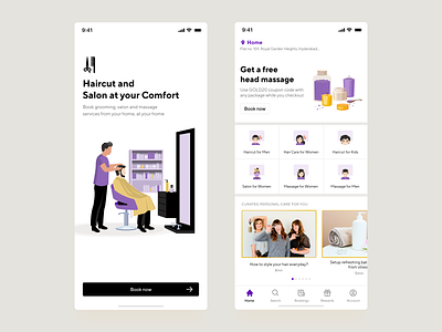 Haircut Booking App app clean design design flat haircut home illustration mobile app product salon app ui ux