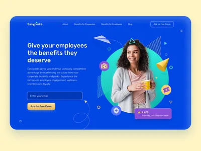 Easy Perks - Employee Benefits Platform 3d 3dillustration benefits dailyui dailyuichallenge employee employee engagement flatdesign hero section iconography illustration landing page minimal perks ui uichallenge uidesign uiux uxdesign website
