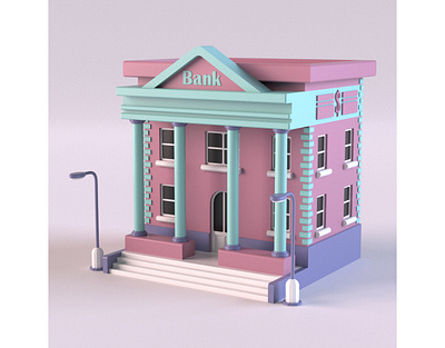 Bank 3d 3d art 3d model 3dmodel 3dmodeling building cartoon design environment exterior facade illustration isometric lowpoly market maya render shop store