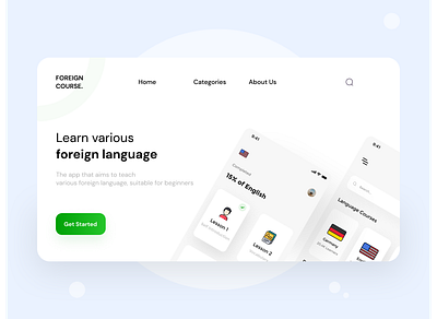 Foreign Course V.2 📚 - Website app clean design clean ui design foreign foreign course illustration minimalist mobile design mobile ui simple design ui ui design white