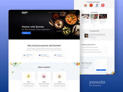 Restaurant Partner Onboarding benefits business delivery design diy food information landing merchant onboard onboarding partner registration restaurant ui ux web website zomato zomato for business