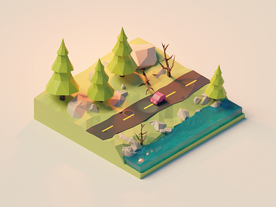 Nature 3d 3d art blender car nature river study case tree