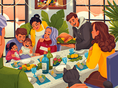 Thanksgiving Dinner Illustration 2d art character design design studio digital art digital illustration digital painting dinner family generations graphic design holidays home illustration illustration art illustrations illustrator people procreate thanksgiving