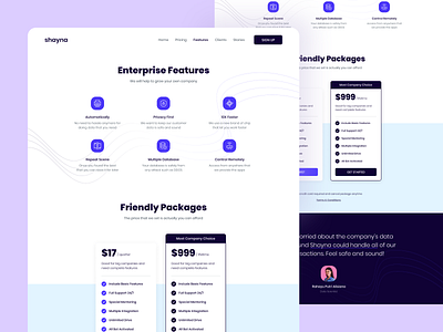 Shayna Features company features pricing testimonial ui design web design