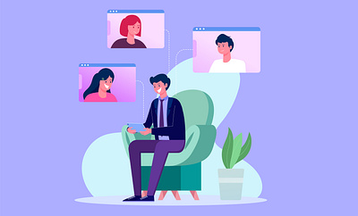 businessperson conducting video conferencing from home background flat flat design flat design flat illustration flatdesign flatillustration flatvector illustration illustrator vector vector art vector illustration vectorart vectorillustration vectors