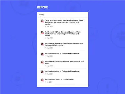 Vizibl - New Activity Log 2 activity animation comparison log timeline ux web app