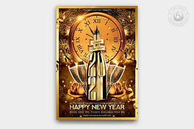 New Year Flyer Template V2 card celebration champagne classy club countdown design eve fireworks flyer gold golden invitation midnight new year new years eve night party poster template