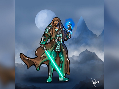 Q’wati, Jedi Knight battle blue cartoon character concept digital digital art digital illustration illustration jedi knight lightsaber procreate star wars the force