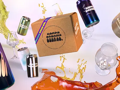 Hoppy Dreams Beer Co. beer beer art beer can branding fantasy packaging packagingdesign type