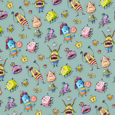 Little Monsters Pattern childrens illustration funny character funny illustration illustration monster pattern pattern art