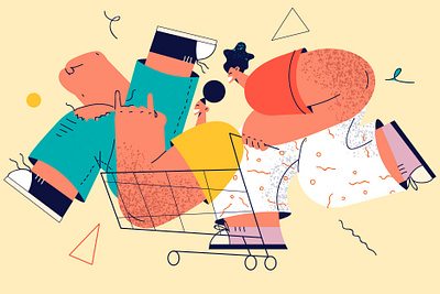 Shopping character color friendship fun giometry illustration shopping simple