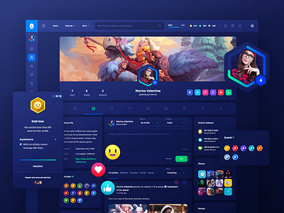 Vikinger Dark Blue - BuddyPress and GamiPress Theme badge badges blog buddypress credits dev emoji game gamer gamification gaming profile rank reactions social socialmedia theme ui ux wordpress