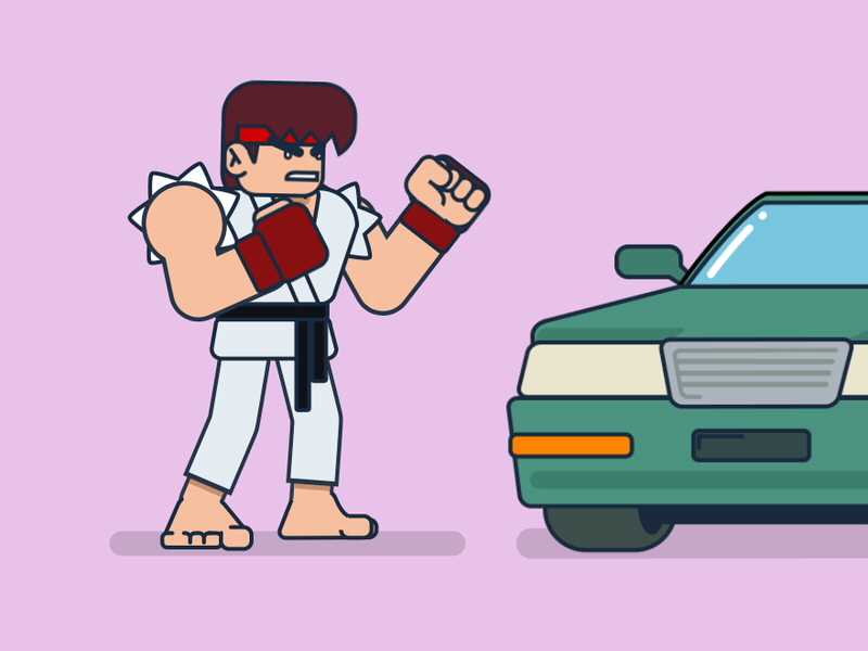 OH MY CAR ! after effects animation animation 2d animation gif bonus car illustration ken rubber hose ryu street fighter