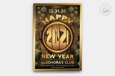 New Year Flyer Template V4 card celebration clock club countdown design fireworks flyer gold golden midnight new year new years new years eve new york party photoshop poster psd template