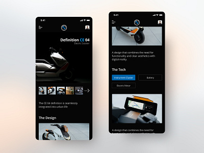 BMW e-Scooter App app behance bike bmw clean colors colours dark ui design dribbble illustration minimal morden product scooter typography ui uidesign ux uxdesign