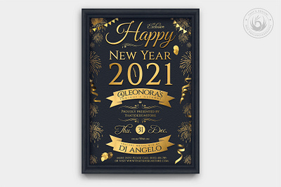 New Year Flyer Template V5 black black and gold card celebration classy club design elegant elements fireworks flyer gold golden new year new years new years eve oster party template typographic