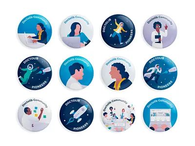 Community badges 👩‍🚀 badge design badges character illustration community design team doctor forum forums gamification healthcare illustration medical appointment nurses spaceship