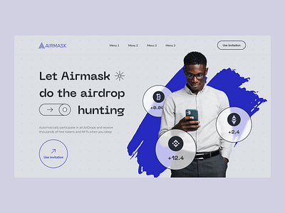 Concept for Airmask crypto wallet binance bitcoin blockchain coin crypto art crypto currency crypto website currency design ethereum finance landing page nft trading ui ux wallet webdesign