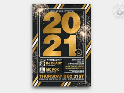 New Year Flyer Template V6 black black and gold celebration classy club design dj elegant flyer gold invitation ne year new years new years eve night party photoshop poster psd template