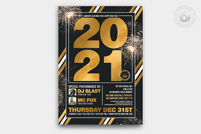 New Year Flyer Template V6 black black and gold celebration classy club design dj elegant flyer gold invitation ne year new years new years eve night party photoshop poster psd template