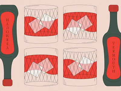 Vermouth & Negroni alcohol beverage booze cocktail drink gin holiday illustration line art negroni vermouth