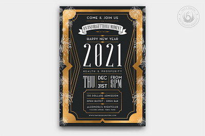 New Year Flyer Template V8 black black and gold card celebration classy design elegant flyer gold golden happy new year invitation new year new years new years eve party photoshop poster psd template