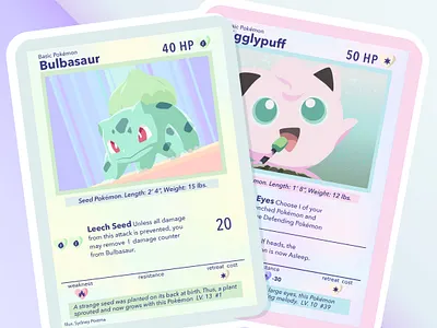 Bulbasaur & Jigglypuff - Cute Pokemon Cards adobe illustrator bulbasaur cute design flat design illustration japan jigglypuff pokemon vector vector art vector illustration