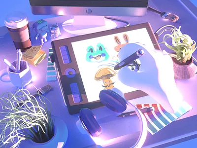 Discord Artist Showcase 3d c4d cinema 4d desk discord illustration painting redshift tablet