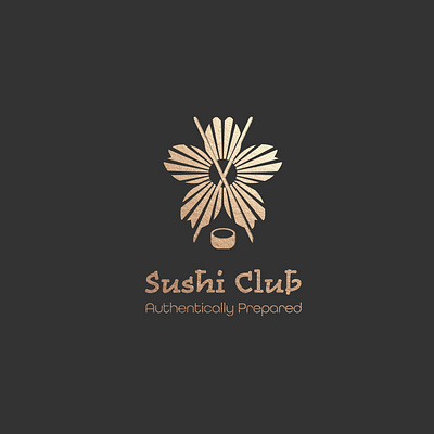 Sushi Club Logo branding cherry blossom cherry blossoms design golden graphic design illustration logodesign sakura sushi bar sushi logo typography vector