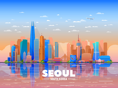 Seoul skyline creative evening illustration korea landmarks marketing seoul skyline south south korea vector