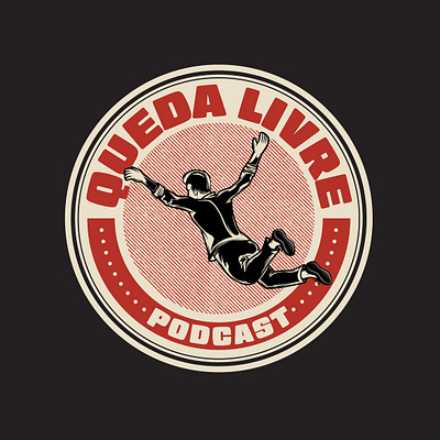 Queda Livre Podcast adobeillustrator badge design badge logo branding characterdesign drawing freefall illustration illustrator logo podcast vector